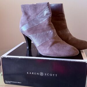 Karen Scott Taupe Suede Ankle Booties with Metallic Accents
